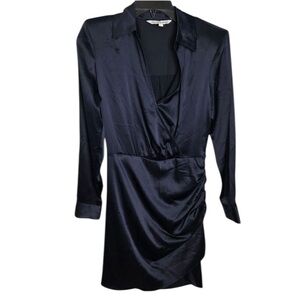 Veronica Beard Arceli Mini Silk Blend Wrap Ruched Dress Navy SZ 4